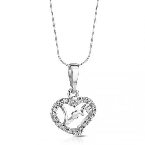 Дамско сребърно колие със сърце Love 5344