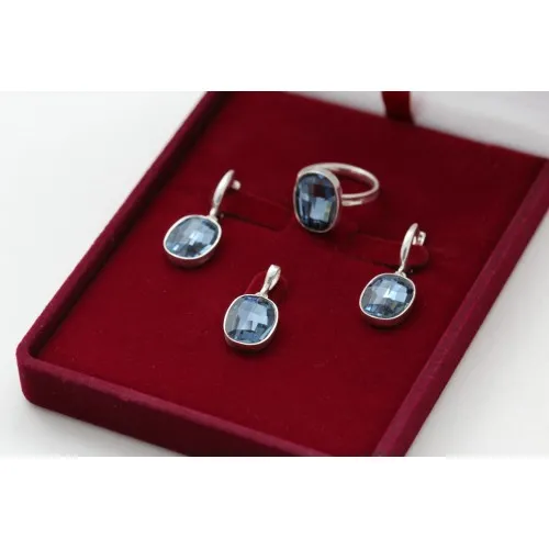 Дамски сребърен комплект Кристали Swarovski Dark Blue 5454
