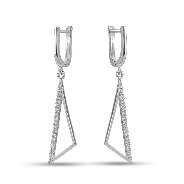 Сребърни висящи обеци с прозрачно бели цирконии 5671 на супер цена: 102 лв. (52.15€) | Сребърни обеци с английско закопчаване